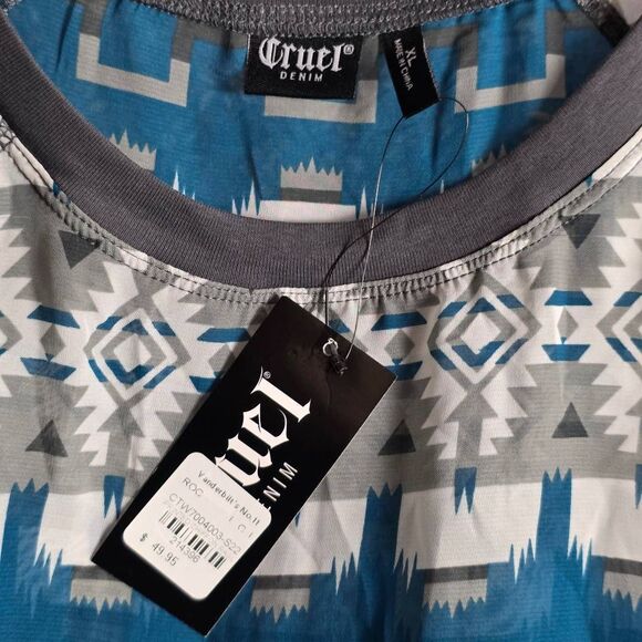 Cruel Denim Aztec Print Long Sleeve Sheer Top NWT Size XL - Picture 6 of 9